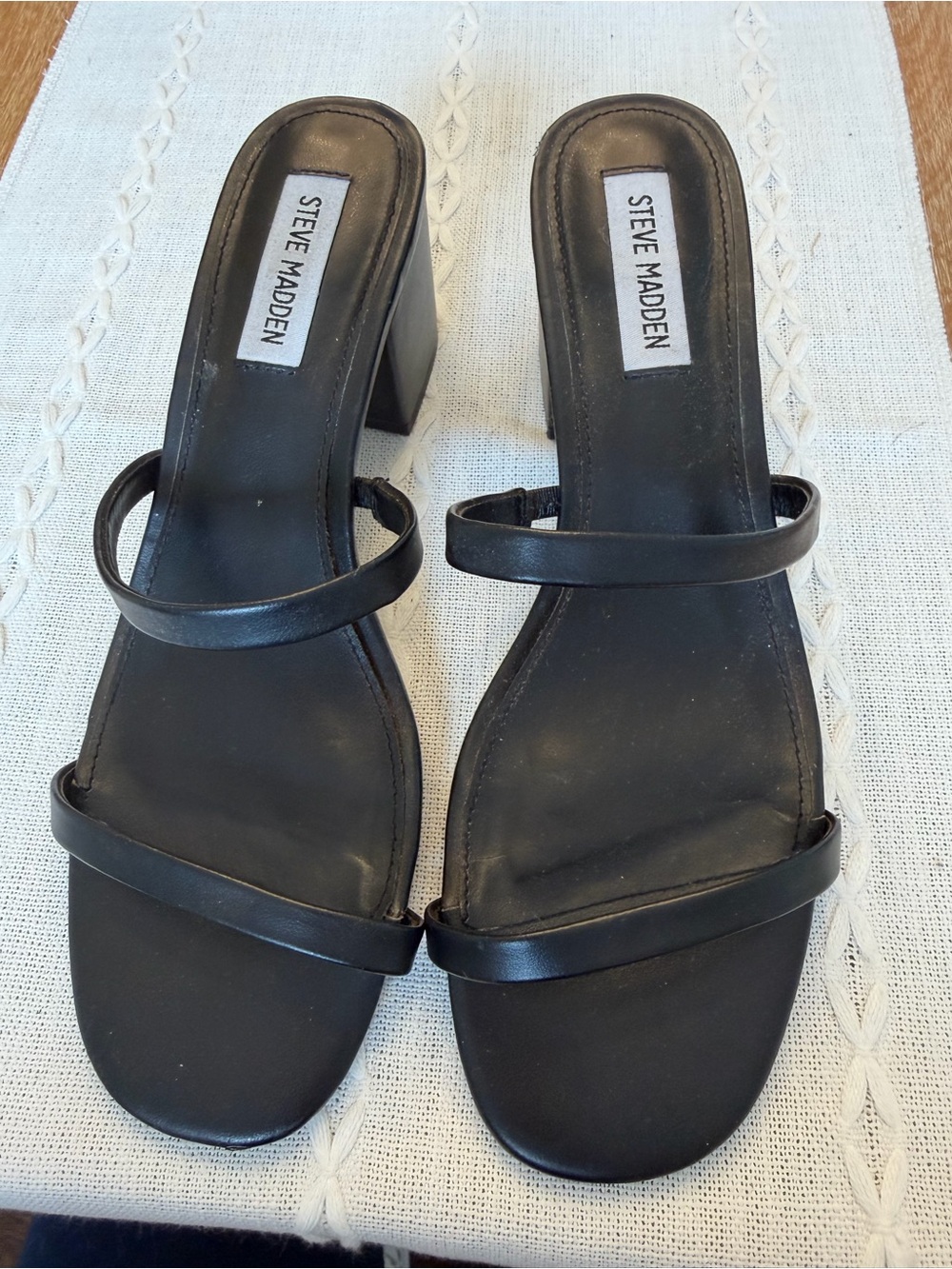 Steve Madden Black Two-Strap Block Heel Sandals